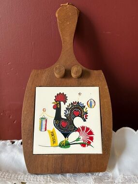 Portugal Rooster Decorative Wood Tile Wall Hanging